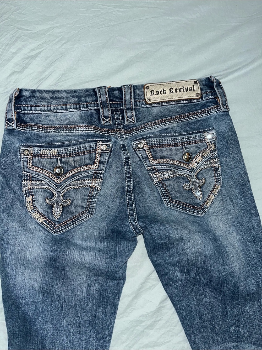 Rock Revival Women's Blue Boot Cut Jeans with Embroidered Pockets